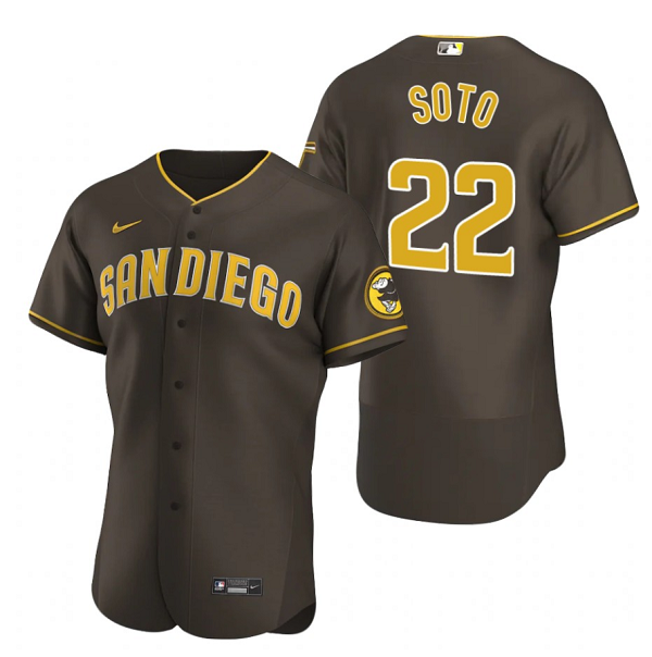 Men's San Diego Padres #22 Juan Soto Brown Flex Base Stitched Baseball Jersey Men's San Diego Padres #22 Juan Soto Brown Flex Base Stitched Baseball Jersey